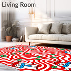 Jolly Snowmen Red Swirl Holiday Rug