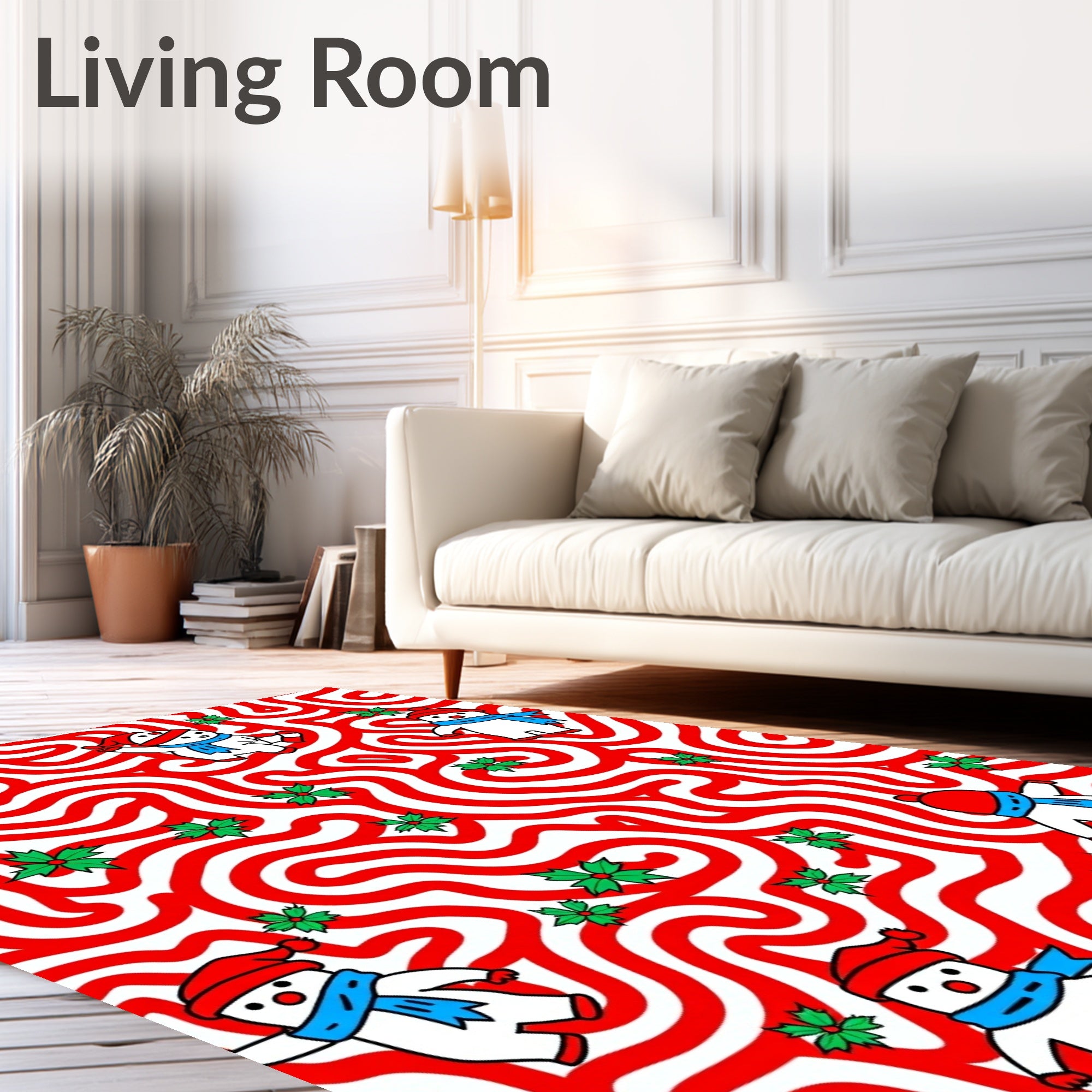 Jolly Snowmen Red Swirl Holiday Rug