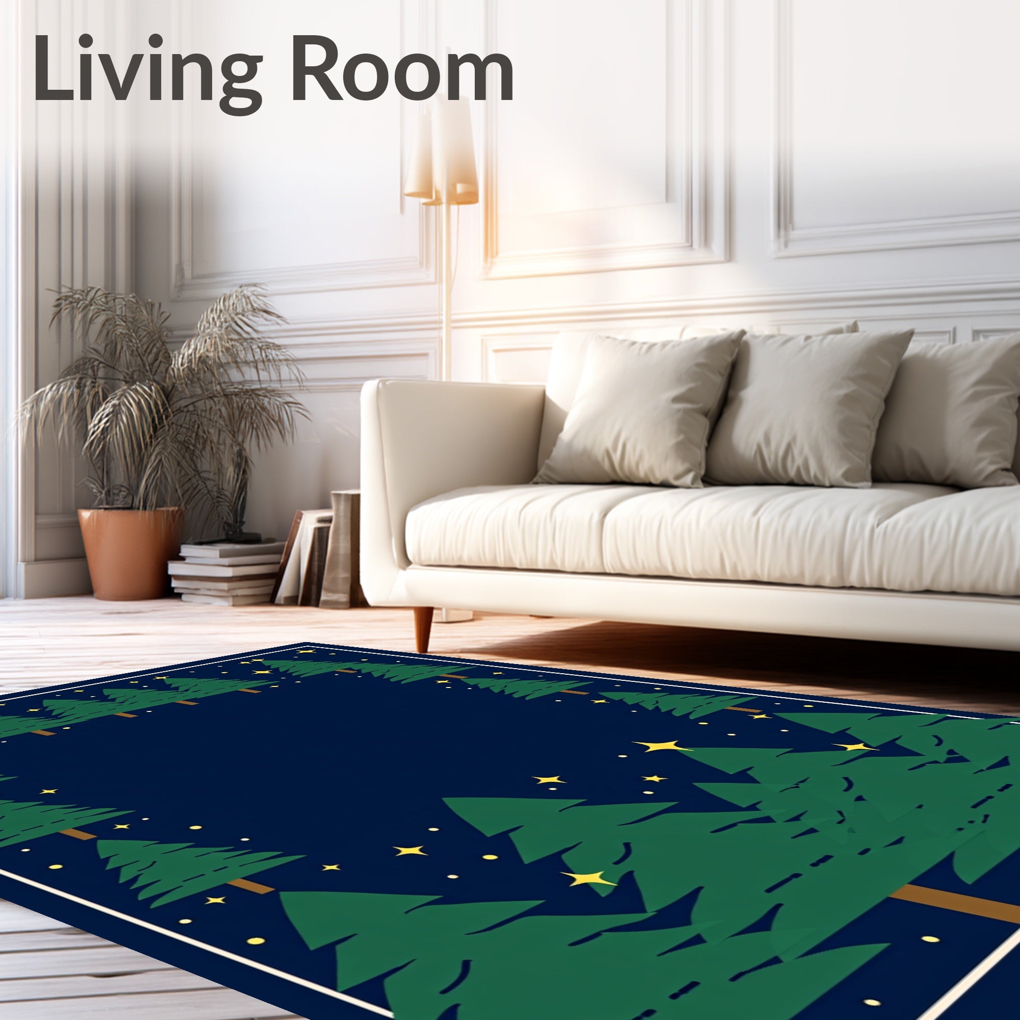 Deep Blue Evergreen Starry Forest Rug