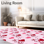 Romantic Crimson Pink Heart Swirls Rug