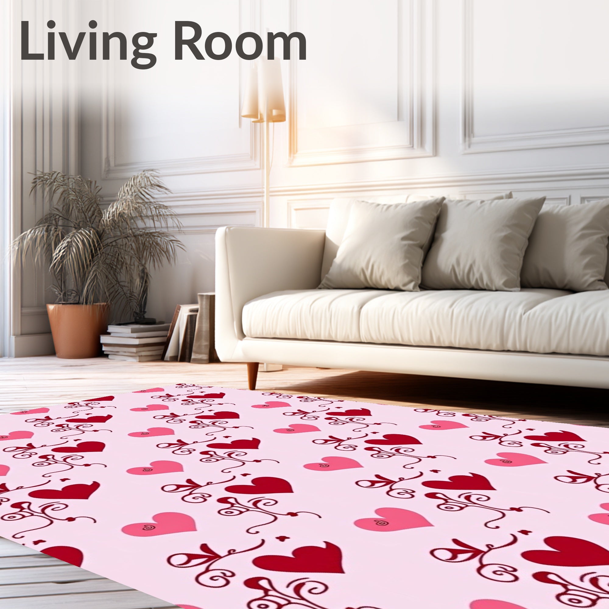 Romantic Crimson Pink Heart Swirls Rug