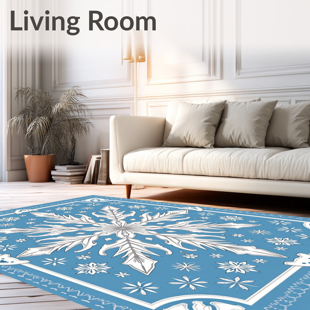 Winter Blue Snowflake Mandala Rug