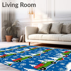 Winter Green Truck Christmas Tree Snowflakes Rug