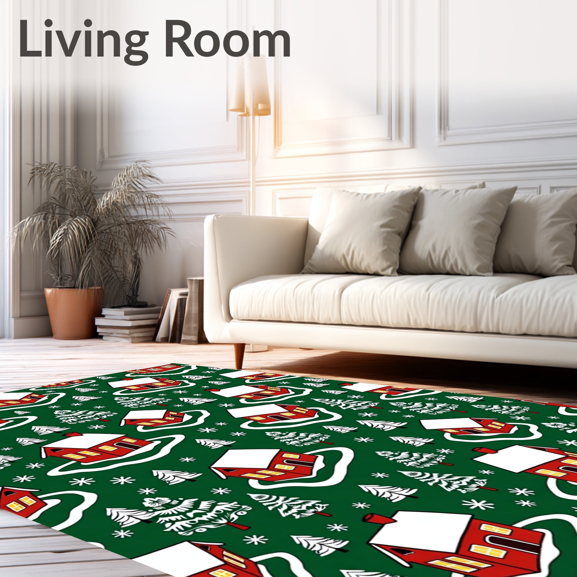 Cozy Red Houses Winter Scene Rug