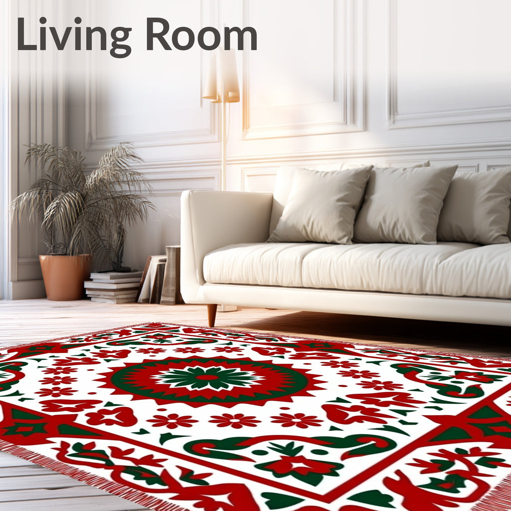 Red Green Medallion Floral Border Rug