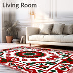 Red Green Medallion Floral Border Rug