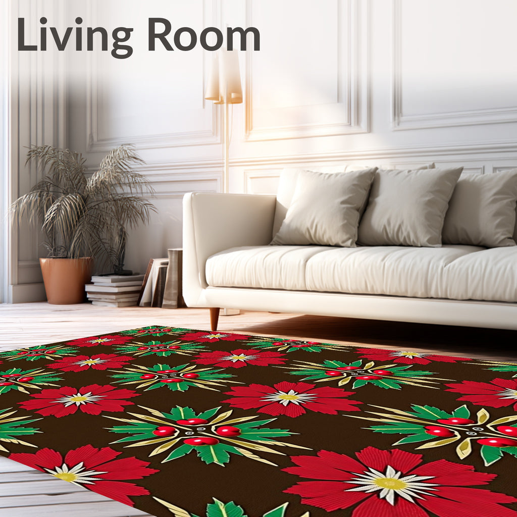 Crimson Red Floral Cherry Medallion Rug