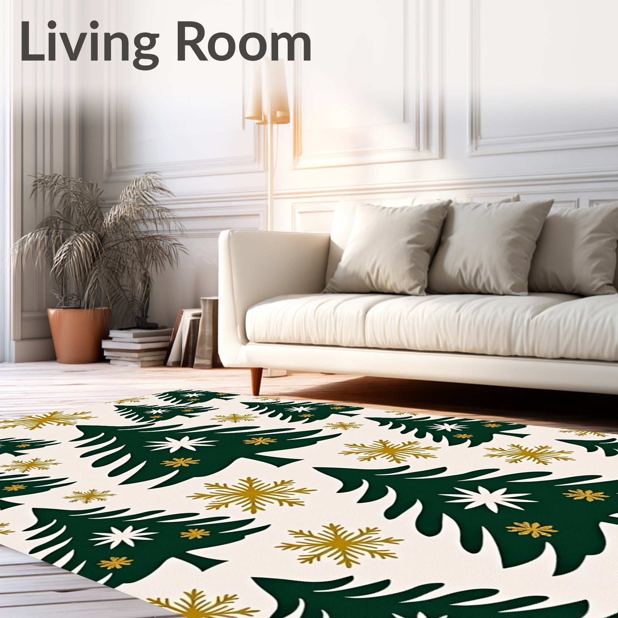 Forest Green Christmas Trees Snowflakes Design Rug
