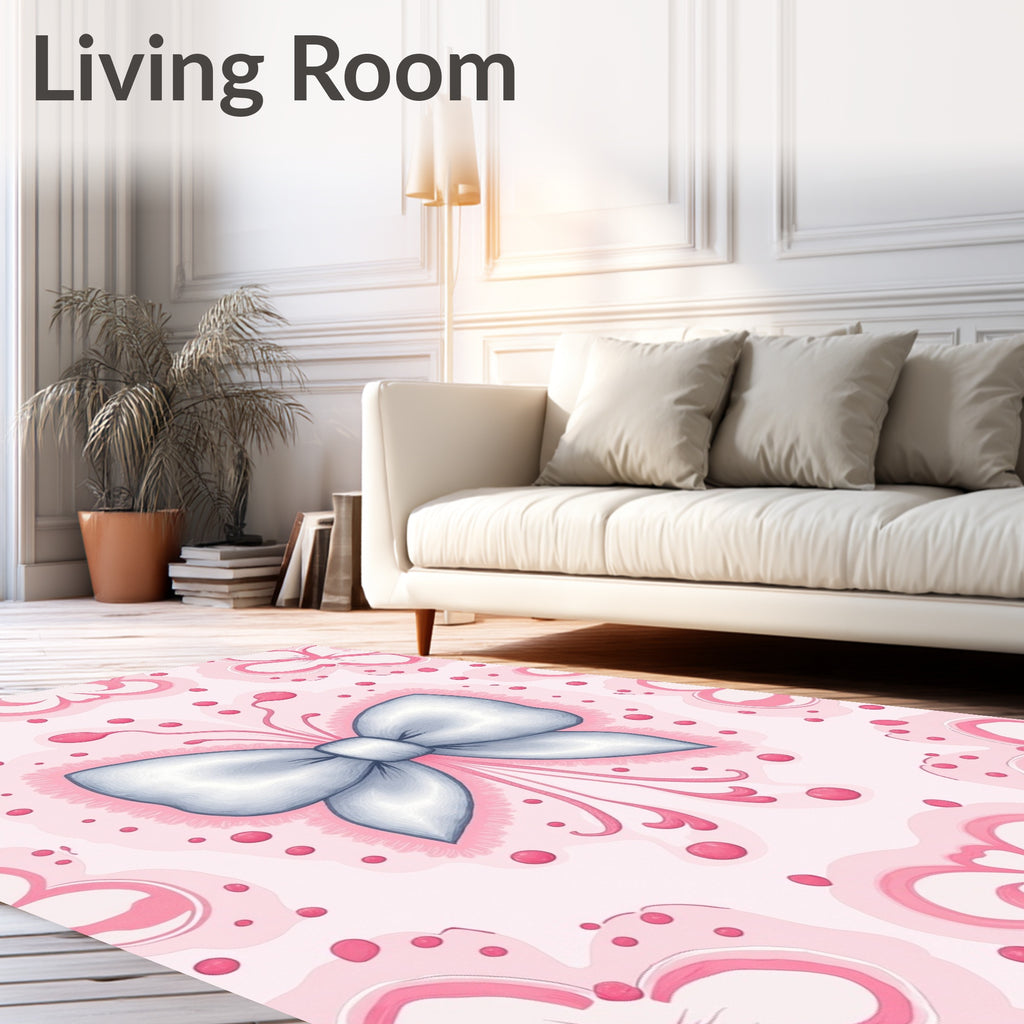 Pretty Pink Blush Bow Floral Rug