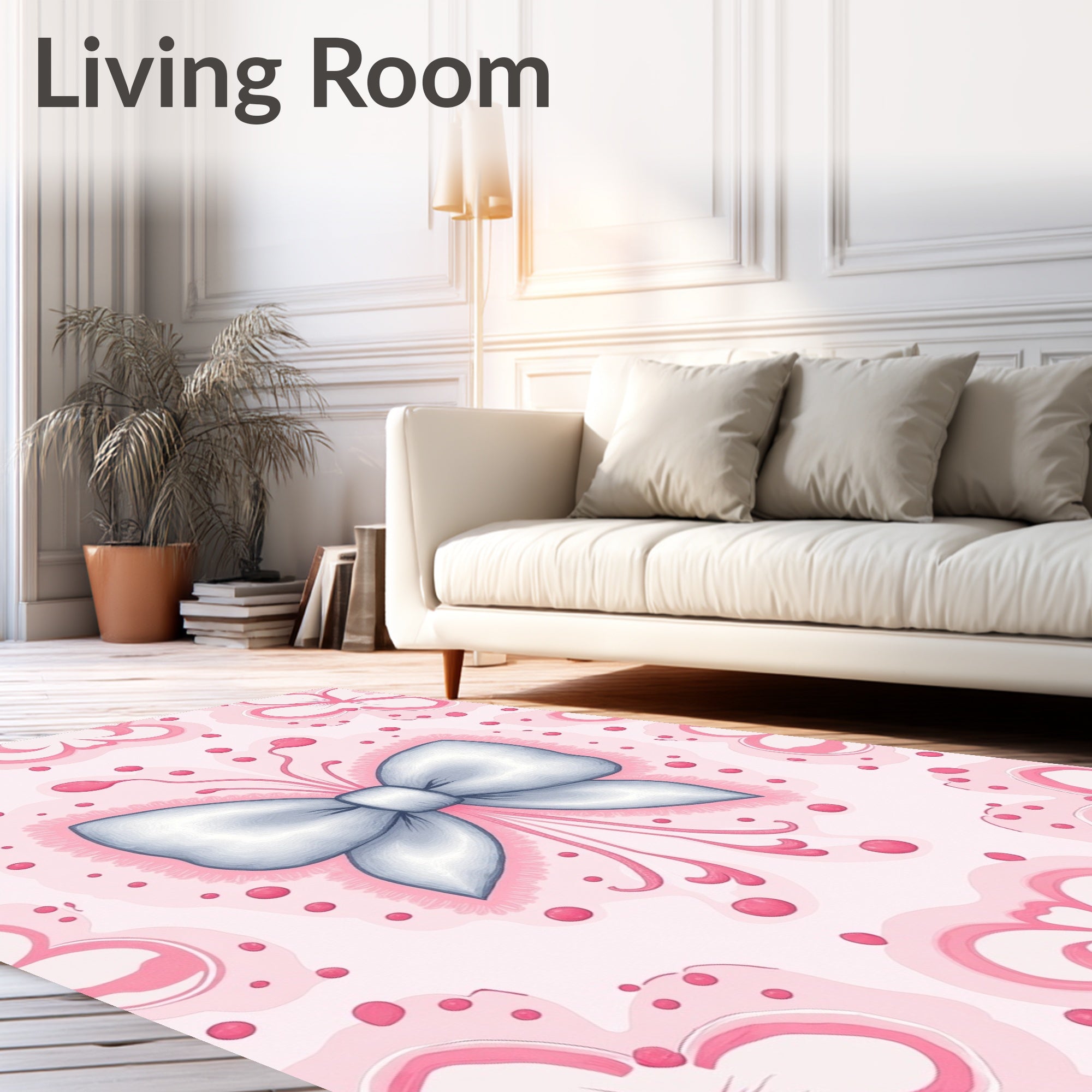Pretty Pink Blush Bow Floral Rug