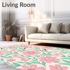 Playful Puppy Pink Floral Garden Scene Rug