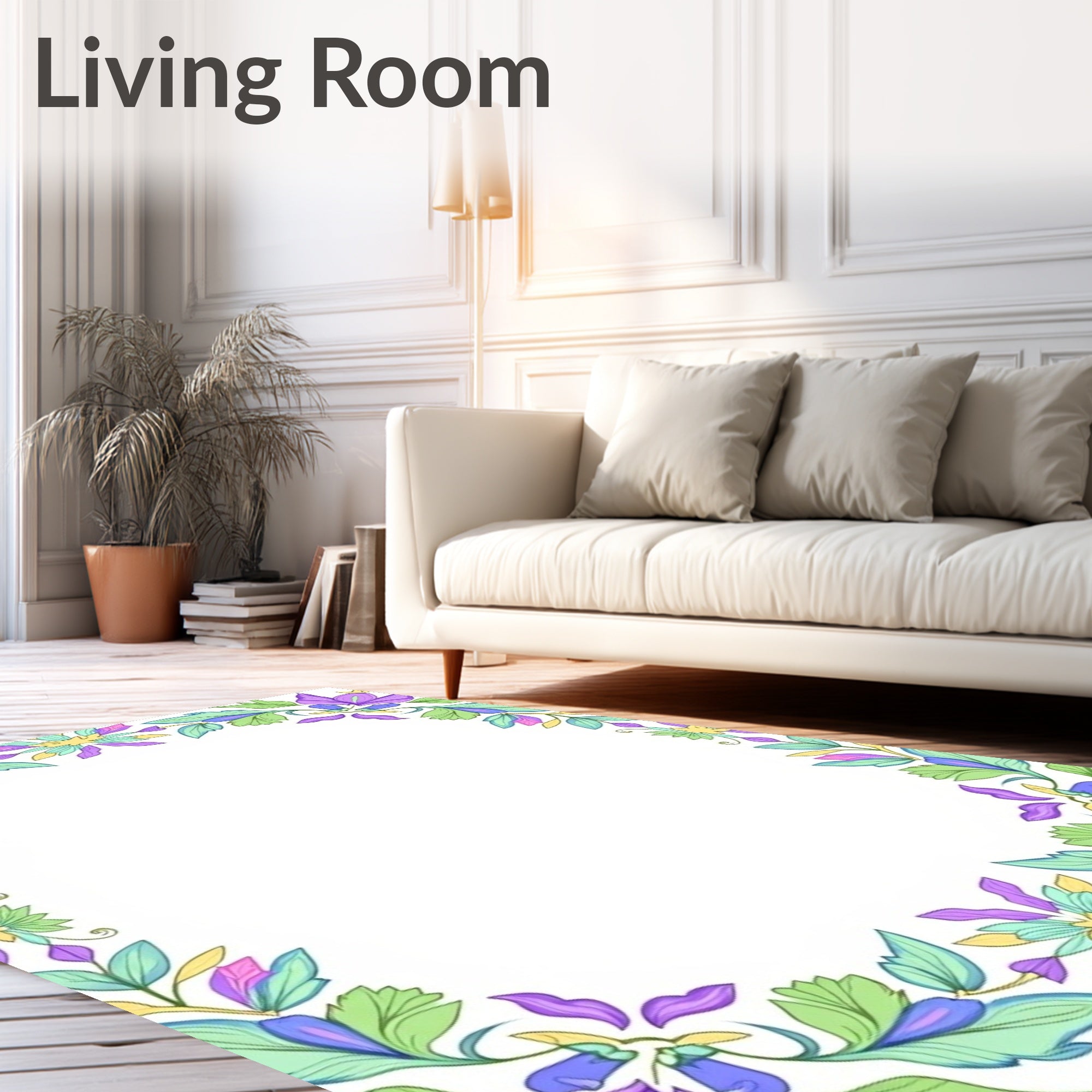 Pastel Floral Swirl Border Rug