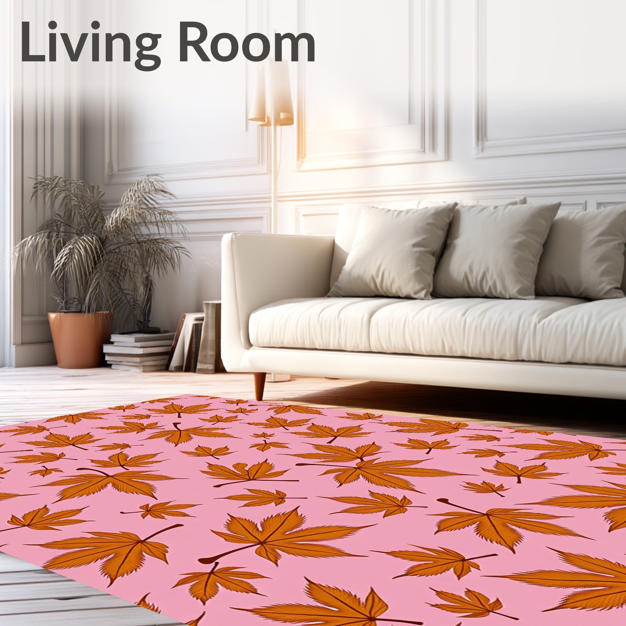 Orange Maple Leaves Pink Background Rug