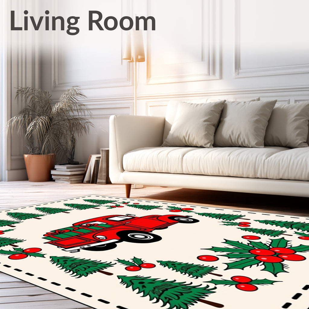 Red Truck Holly Pine Border Rug