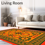 Orange Green Red Floral Wreath Medallion Rug
