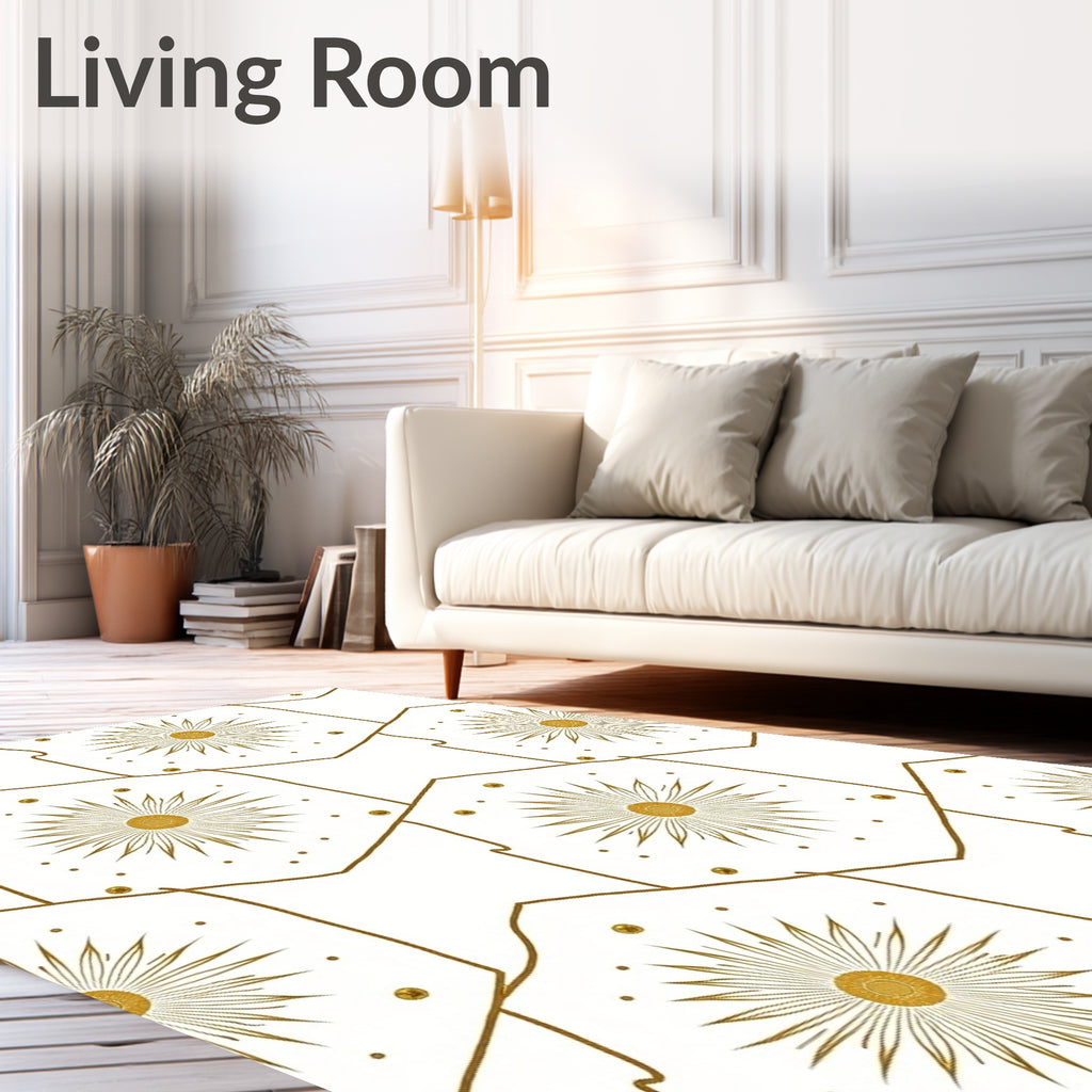 Golden Sunburst Hexagon Celestial Rug