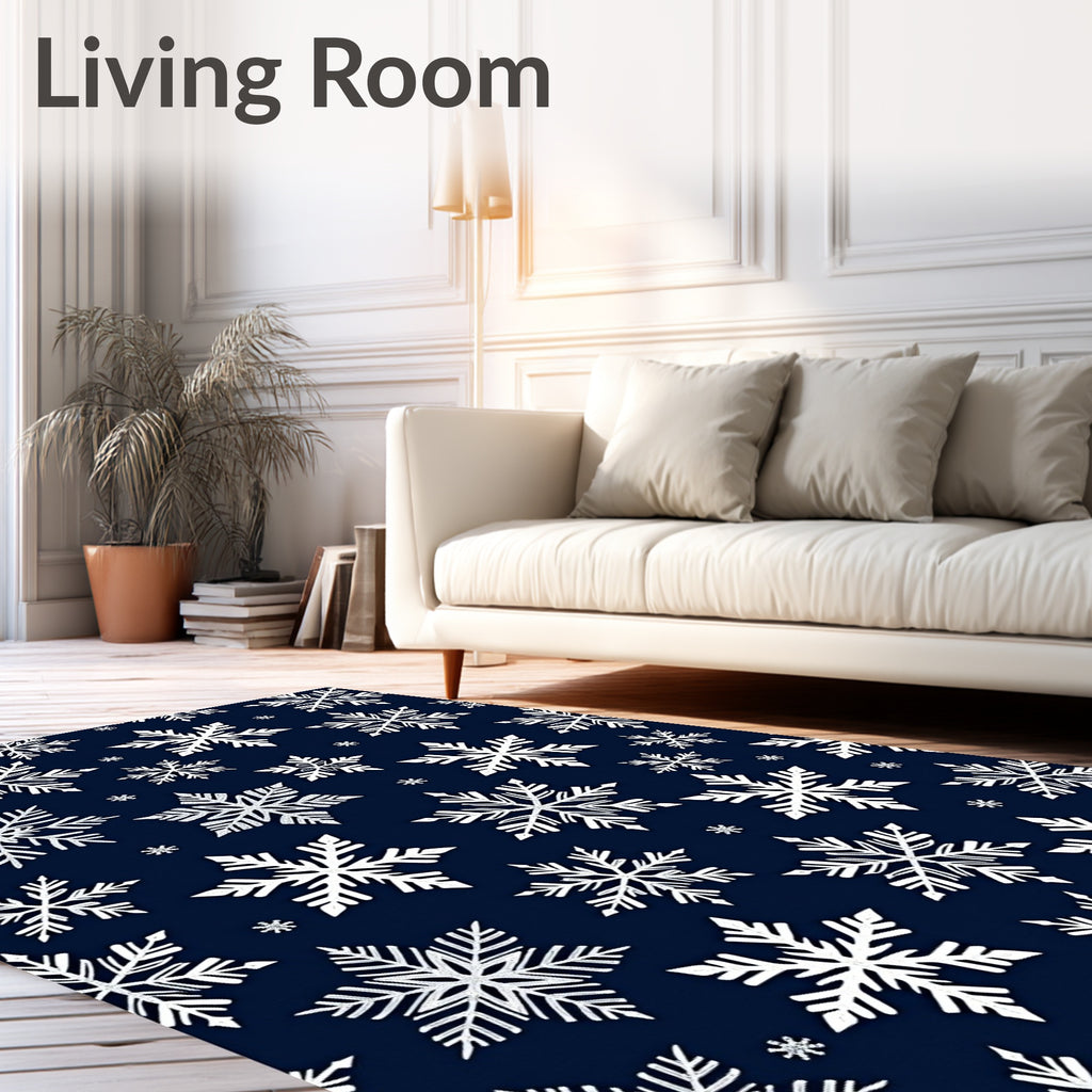 Winter White Snowflake Navy Background Rug
