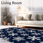 Winter White Snowflake Navy Background Rug
