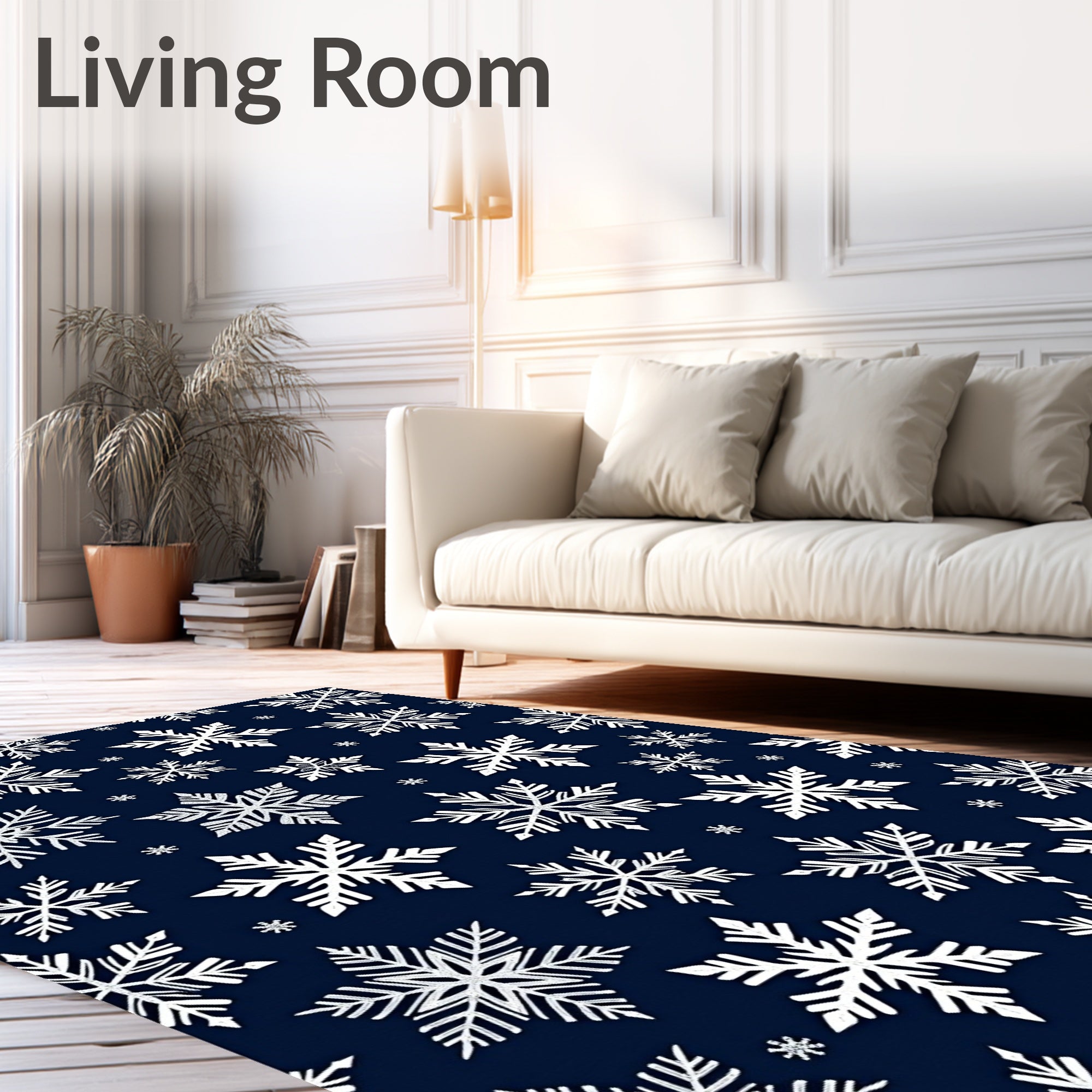 Winter White Snowflake Navy Background Rug