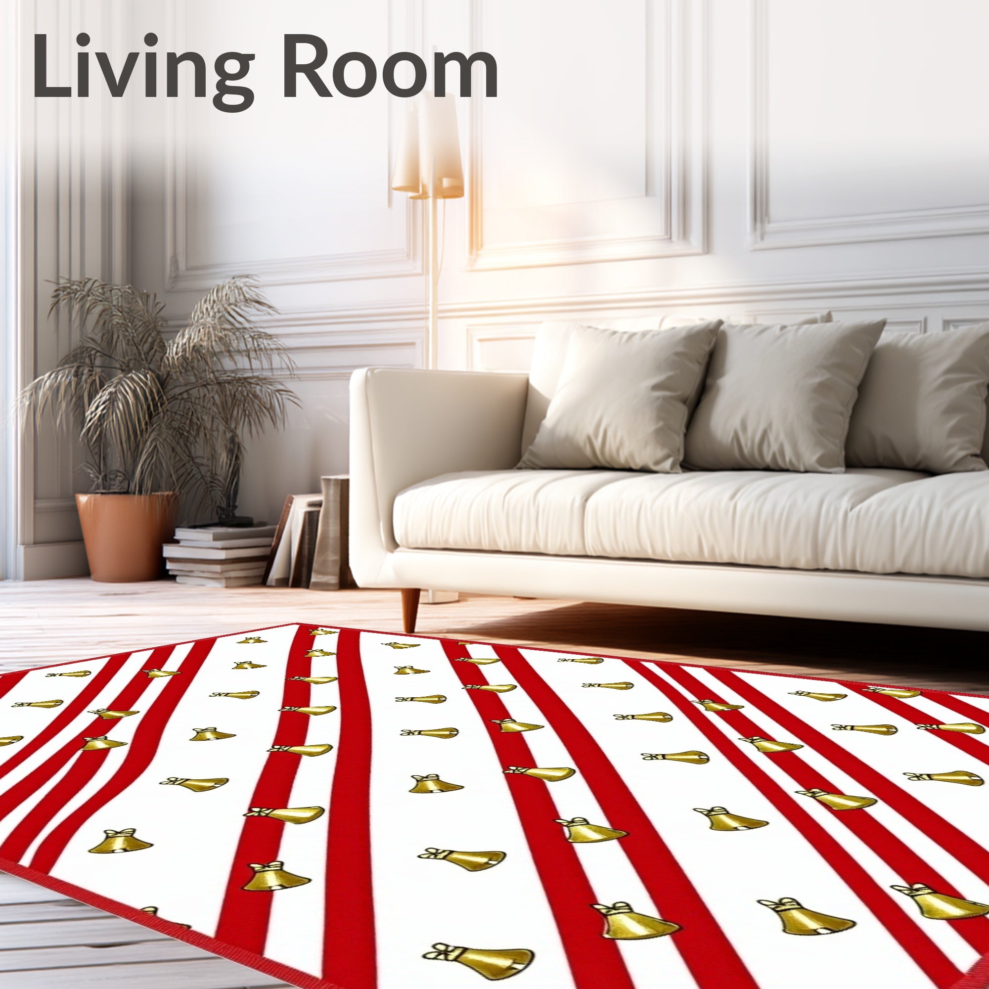 Red White Candy Cane Bell Festive Rug