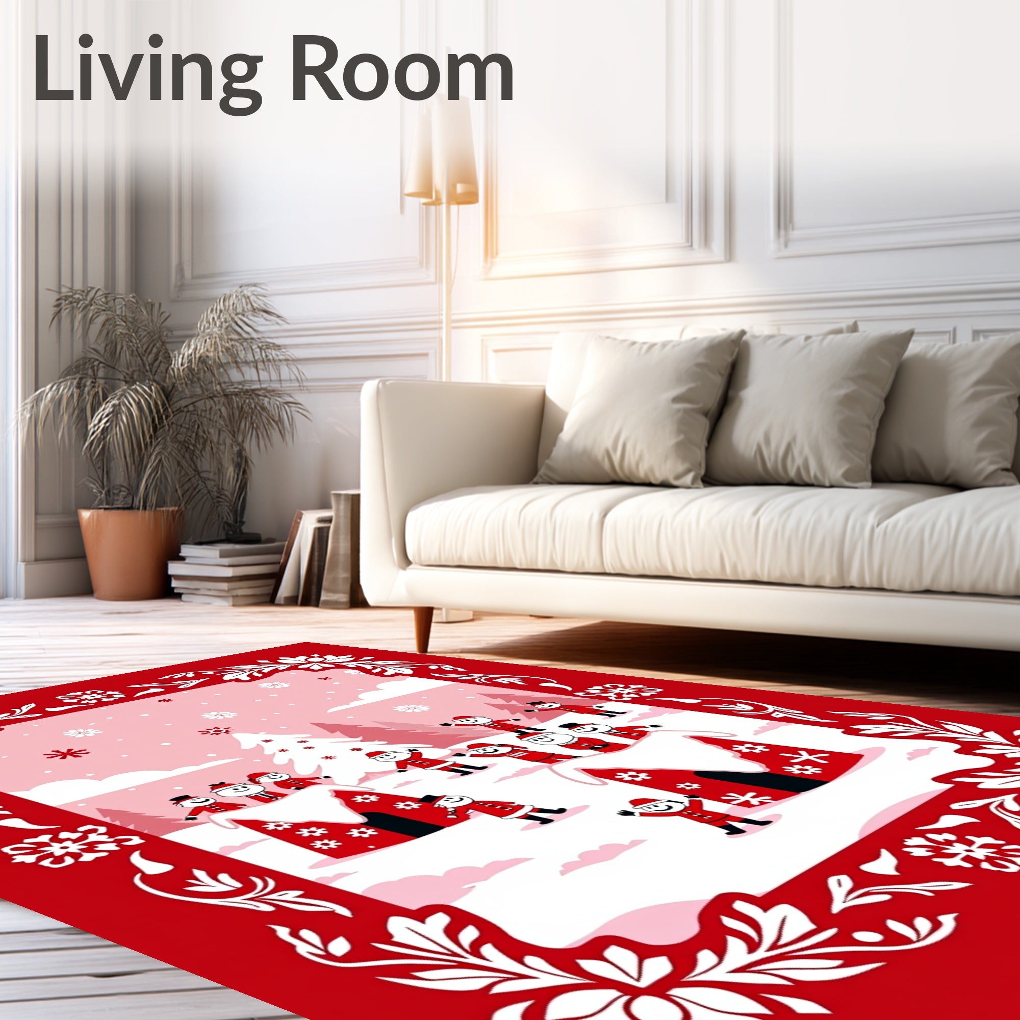 Festive Red Snowman Village Christmas Rug