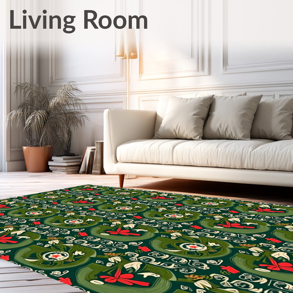 Rich Green Floral Medallion Whimsical Rug