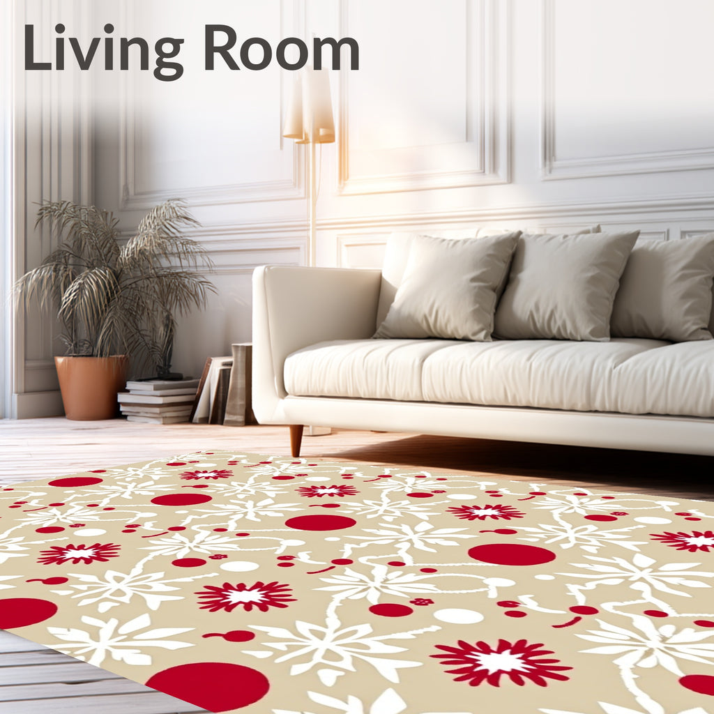 Red White Snowflake Festive Garland Rug