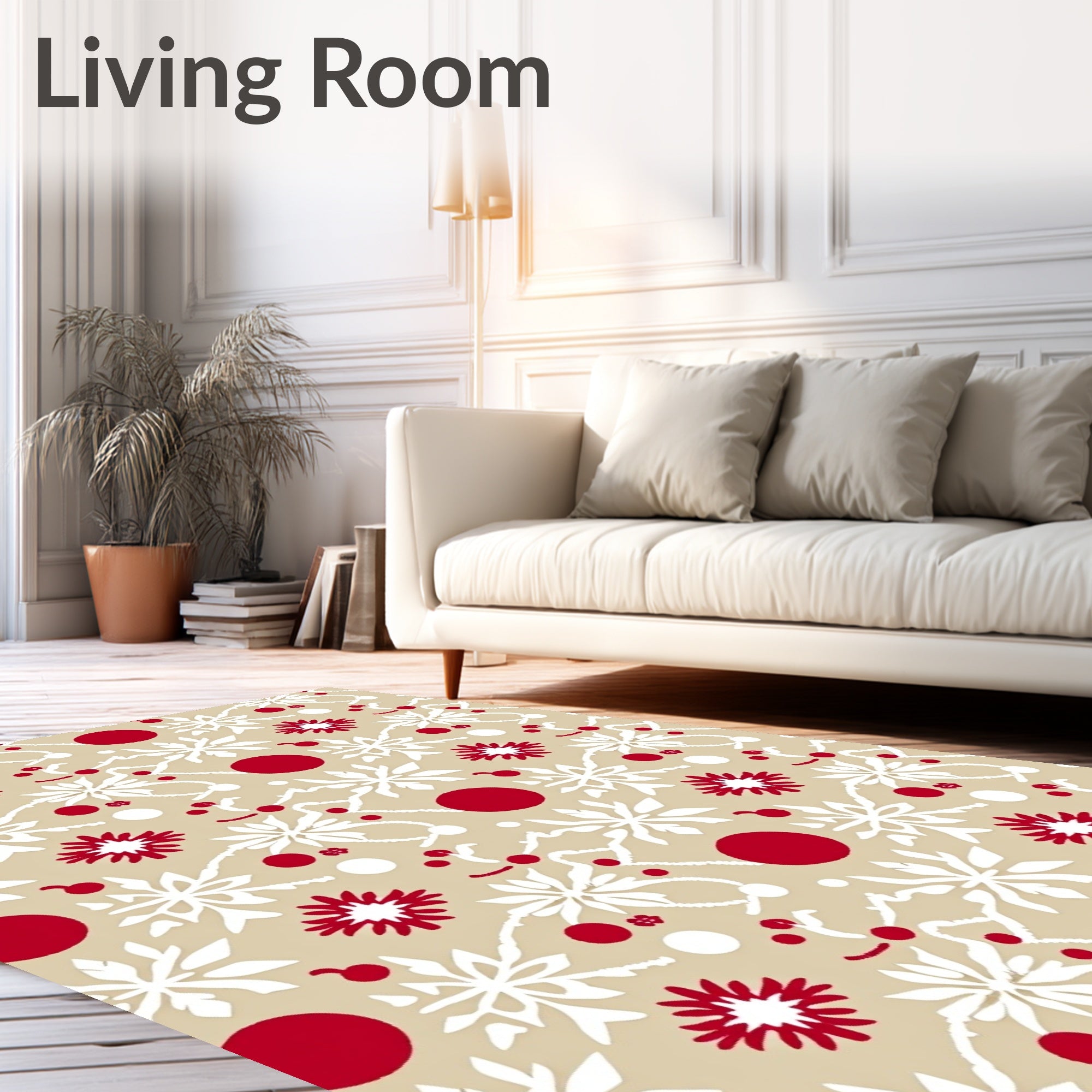 Red White Snowflake Festive Garland Rug