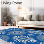 White Sunburst Mandala Blue Rug
