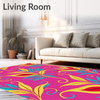 Vibrant Yellow Blue Red Floral Swirl Rug