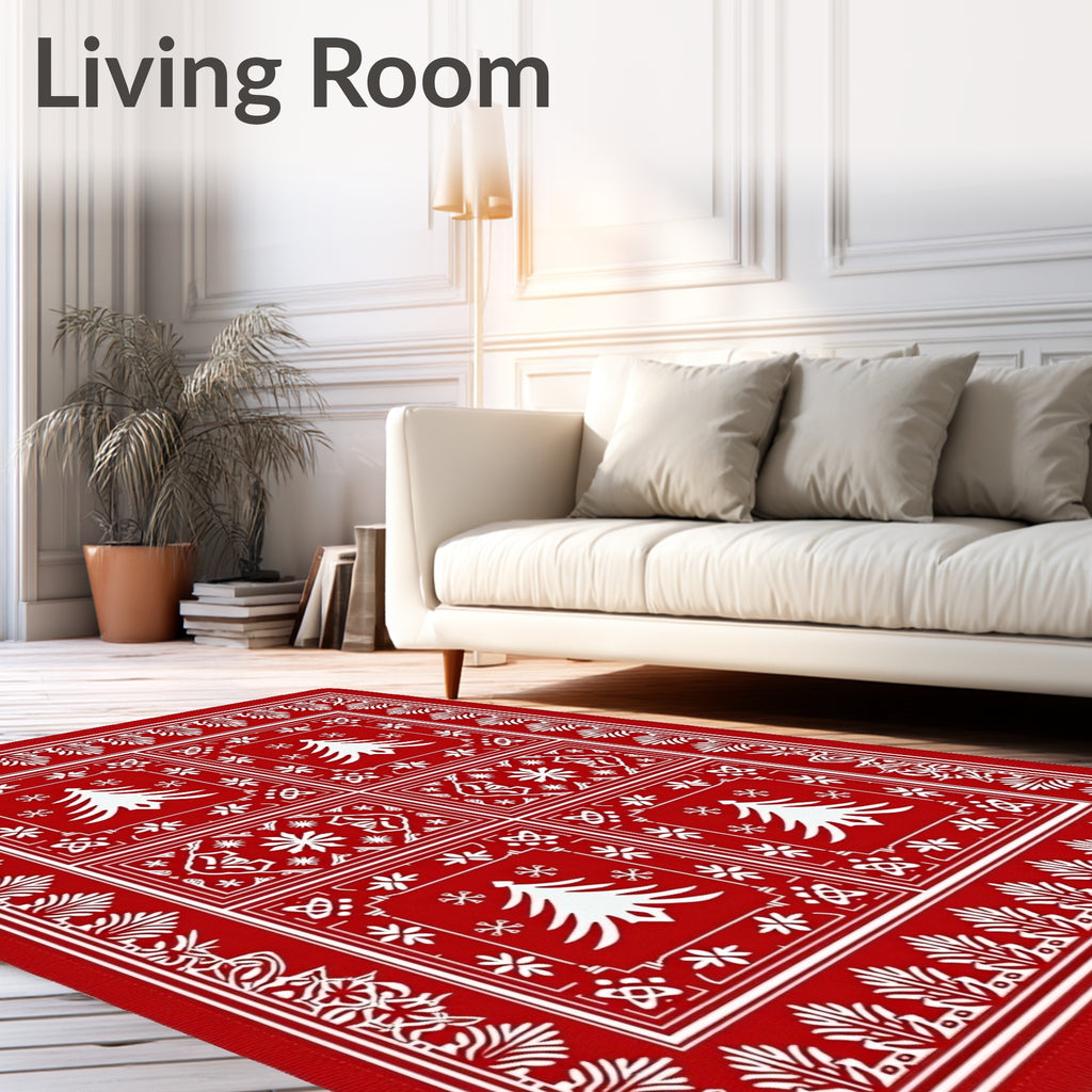 Crimson Christmas Tree Snowflake Medallion Rug