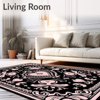 Pink Black Floral Heart Medallion Rug