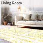 Golden Ochre Stylized Floral Stripe Rug