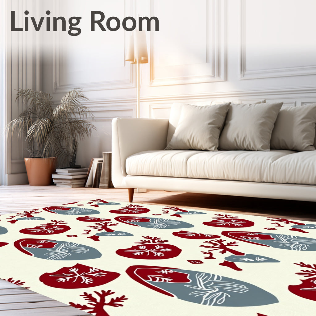 Red Gray Abstract Botanical Bloom Rug