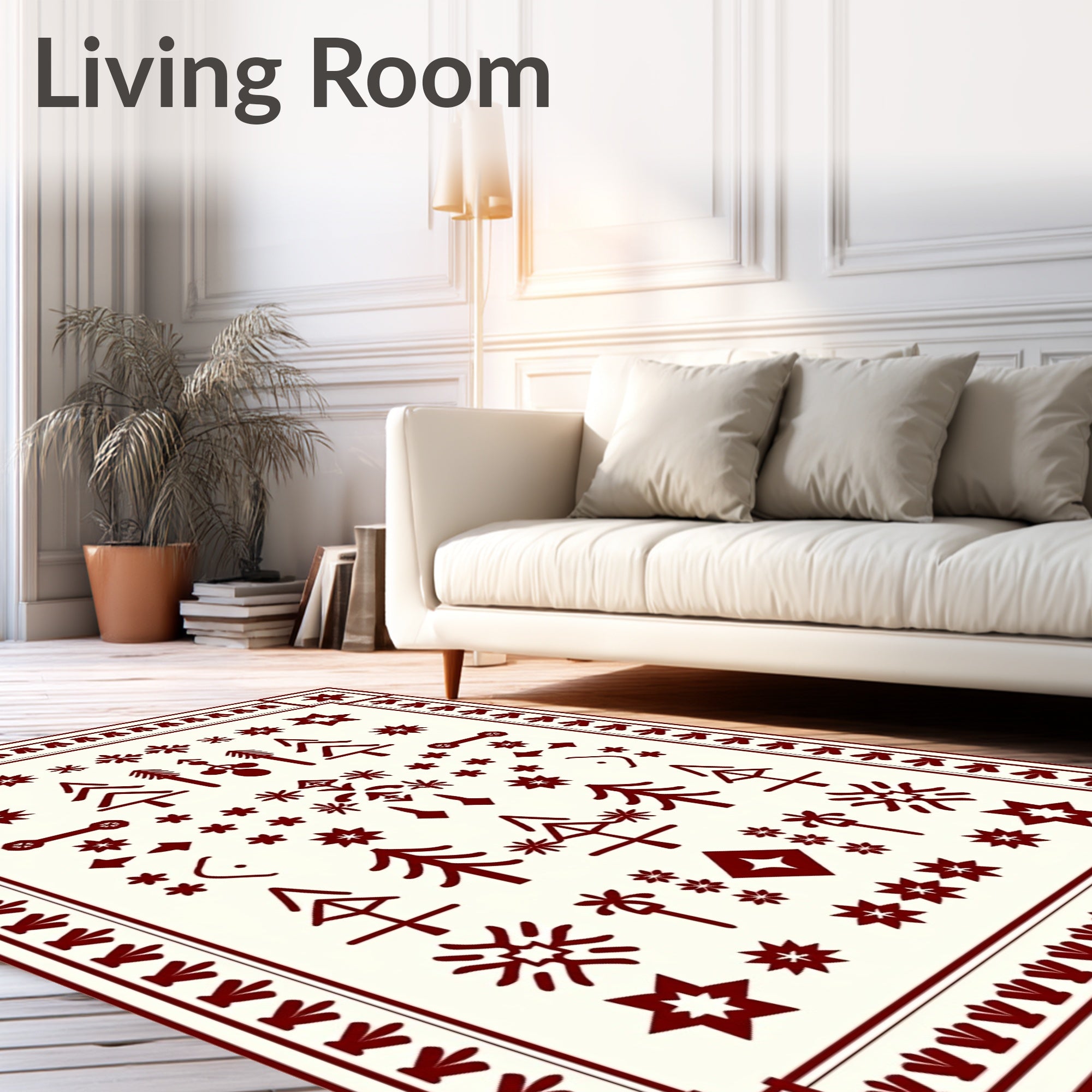 Deep Red Folk Tree Snowflake Medallion Rug