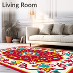 Vibrant Red Floral Medallion Rug