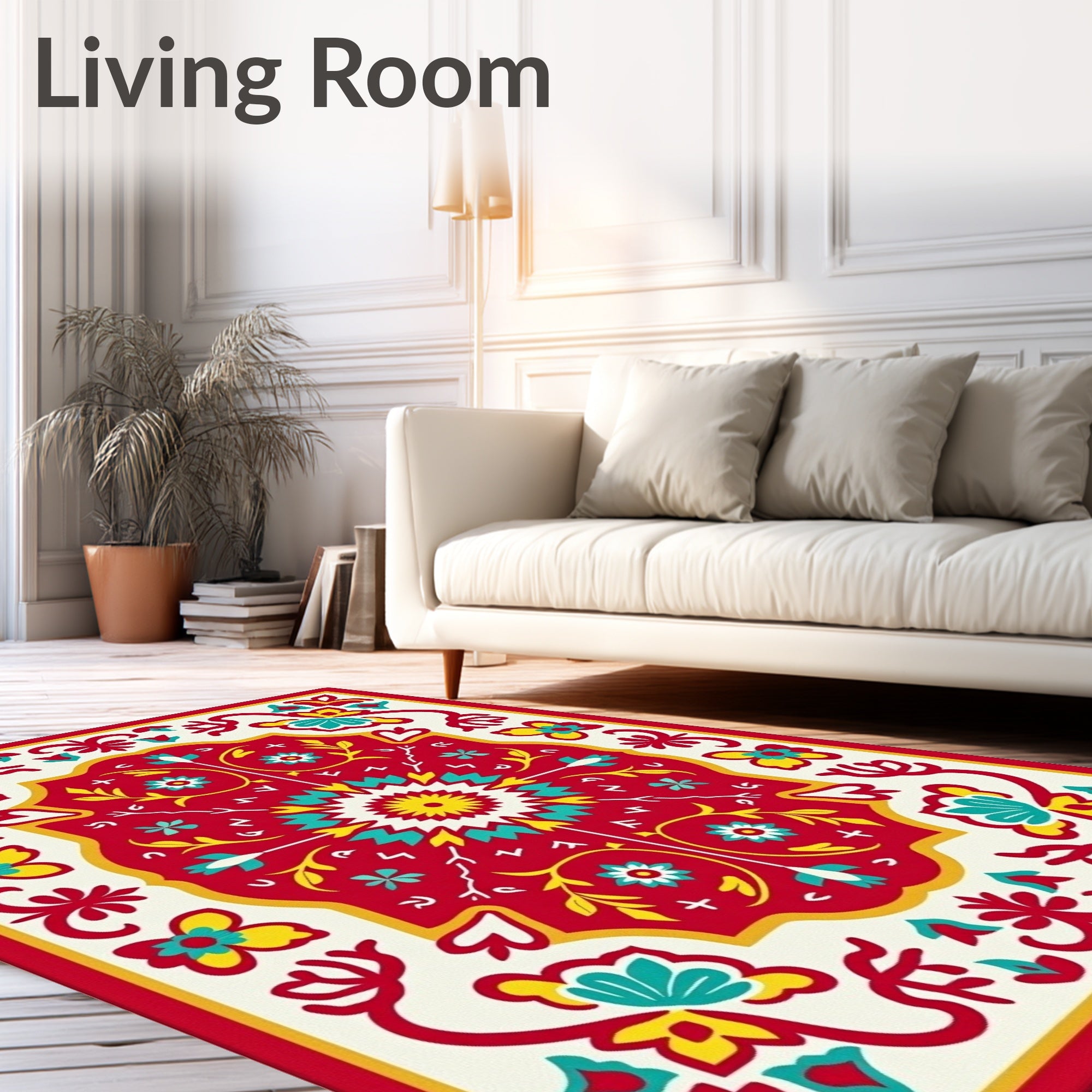 Vibrant Red Floral Medallion Rug
