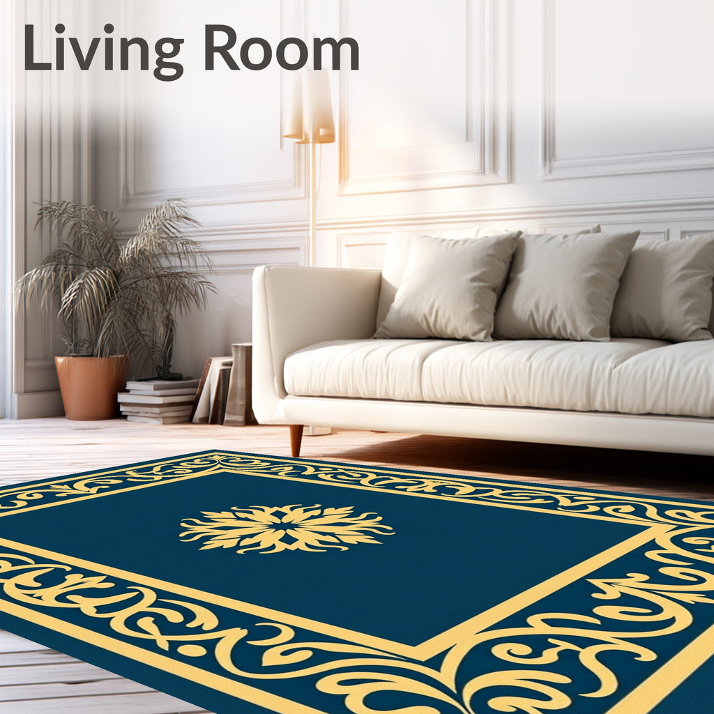 Ornate Gold Scrollwork Centerpiece Rug