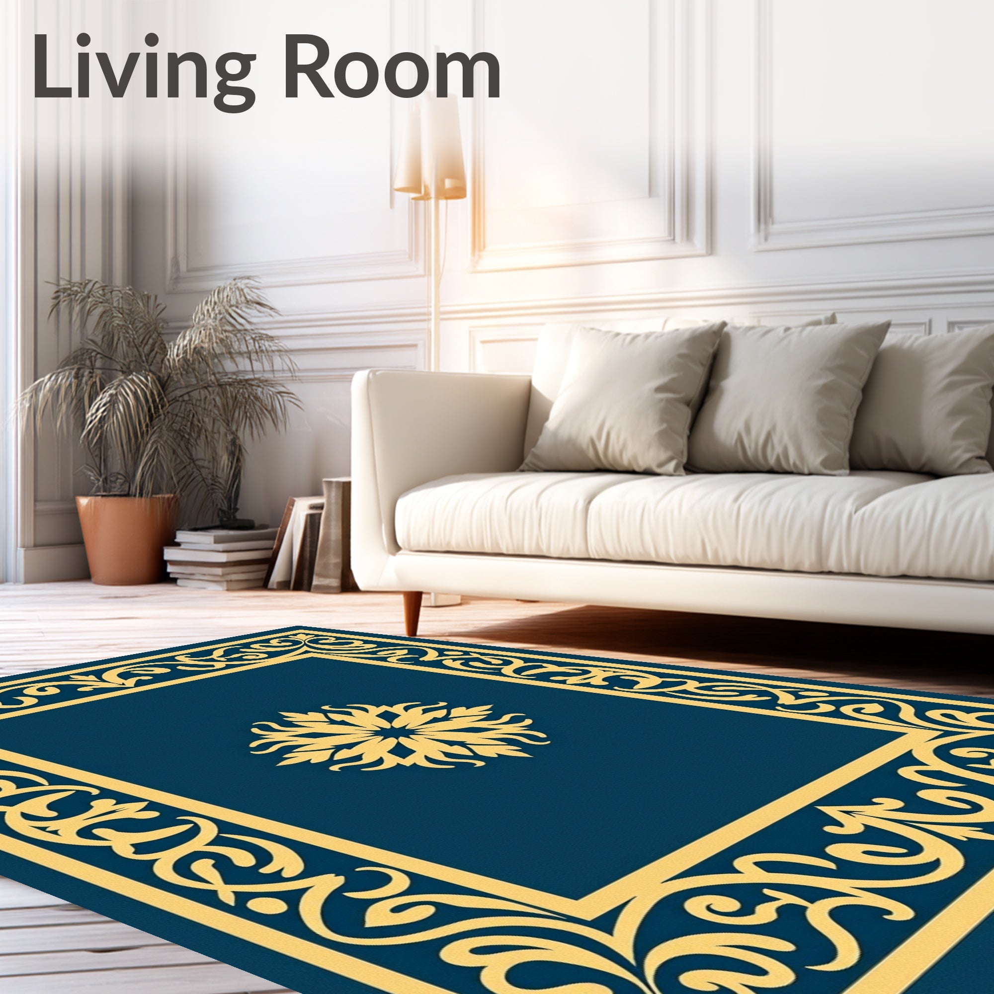 Ornate Gold Scrollwork Centerpiece Rug