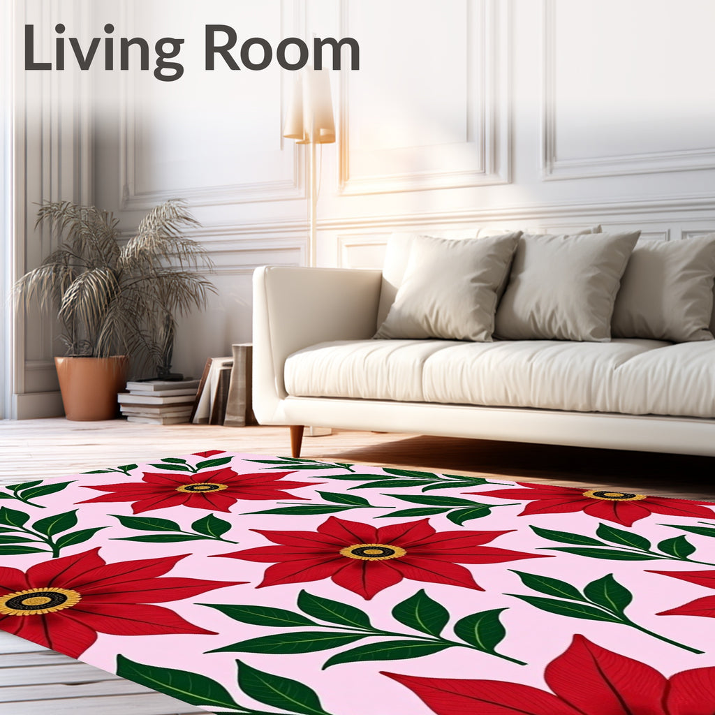 Vibrant Red Floral Garden Rug