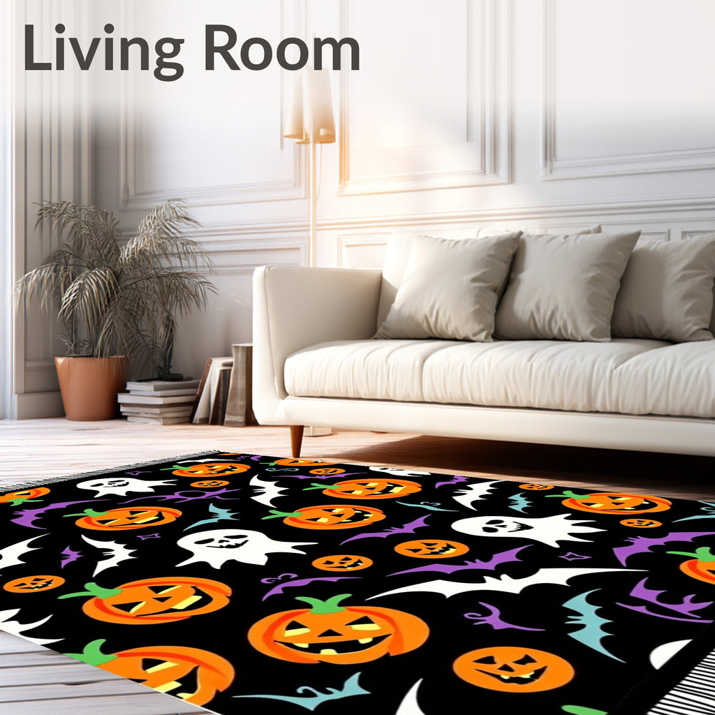 Spooky Jack-o'-lantern Ghost Bat Collage Rug