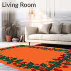 Festive Green Holly Berry Border Rug