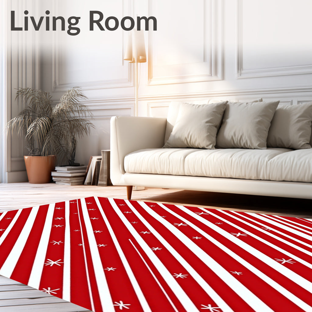 Red White Diagonal Stripe Star Rug