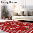 Festive Red White Evergreen Snowflakes Rug