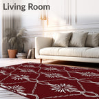 Deep Red White Starburst Diamond Rug