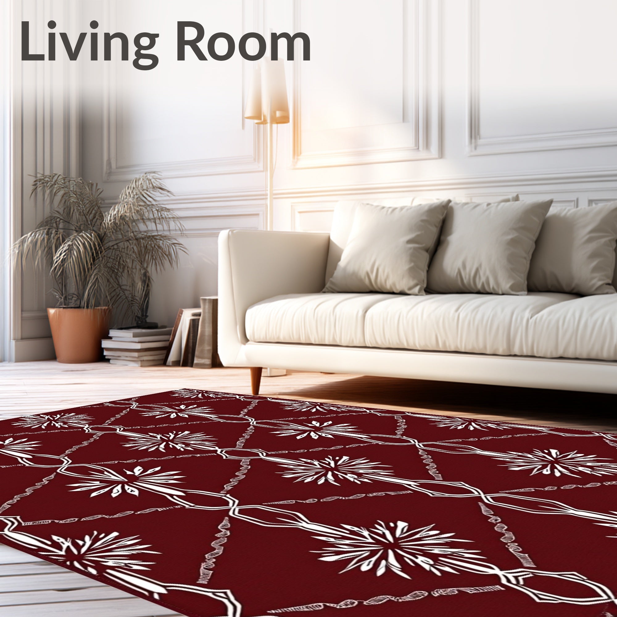 Deep Red White Starburst Diamond Rug