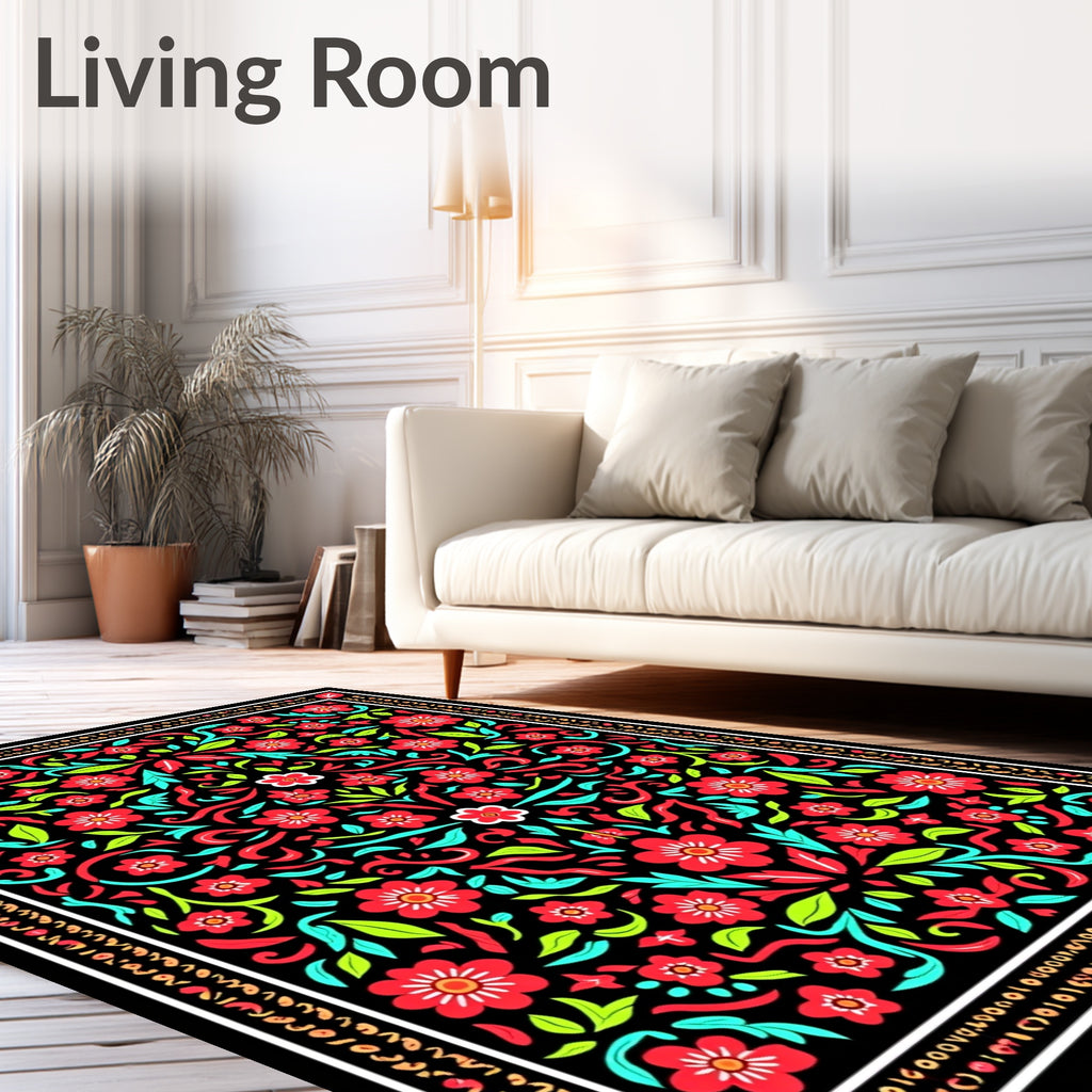 Bold Red Floral Garden Tapestry Rug