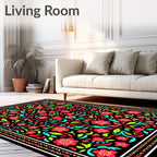 Bold Red Floral Garden Tapestry Rug