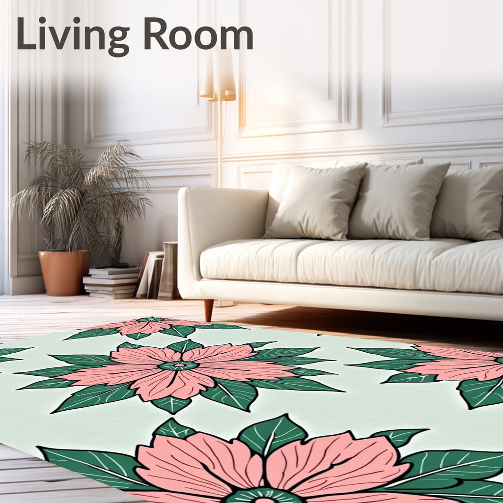 Floral Bloom Petal Green Leaf Rug