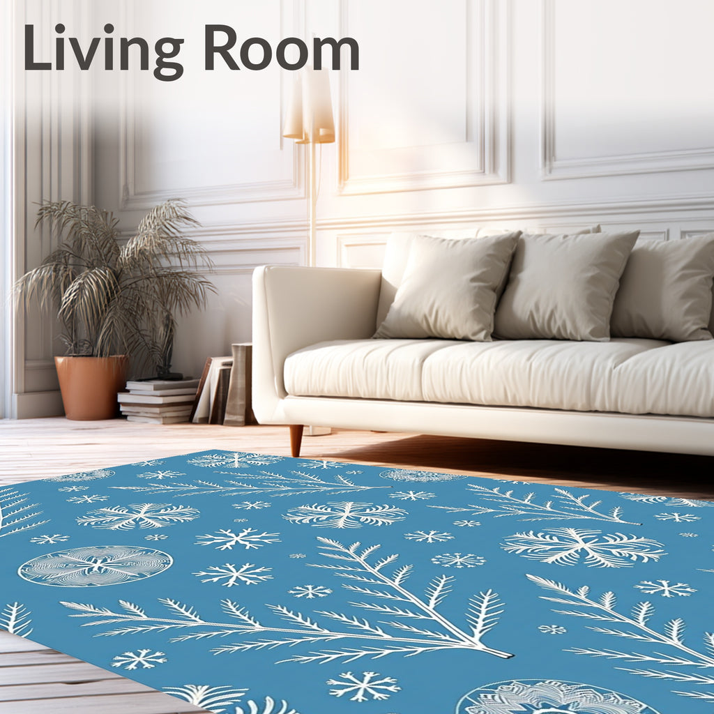 Winter Blue White Snowflake Branches Rug